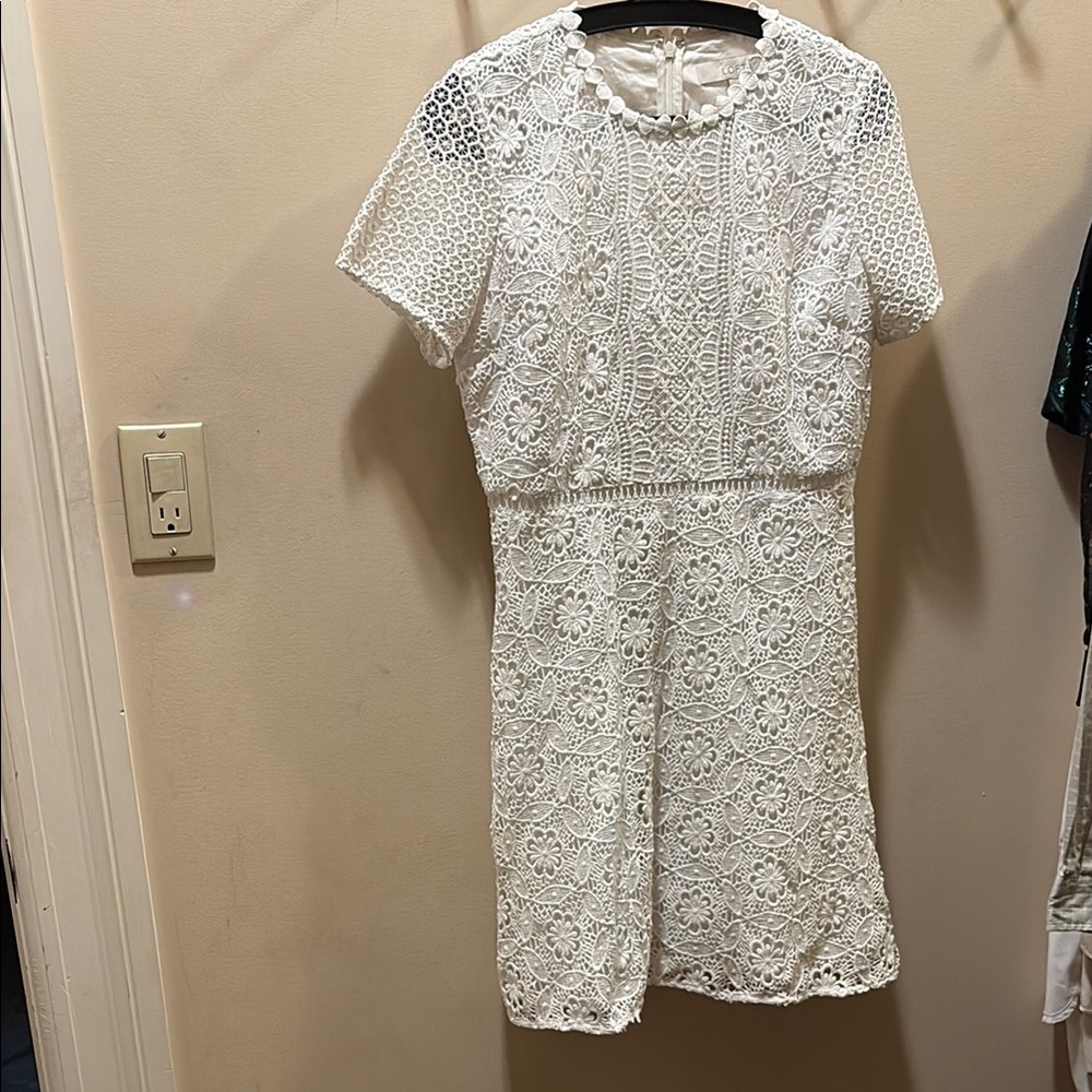 LOFT White Sheath Mini Dress with Crew Neck